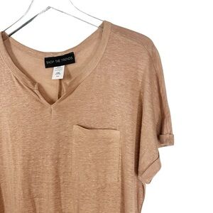 SHOP THE TRENDS Tan Lightweight Linen Short Sleeve Maxi Dress Size Small